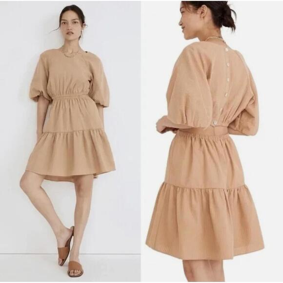 Madewell Cottagecore Seersucker Puff Short Sleeve Cutout Peasant Dress Size XXL - Picture 2 of 9